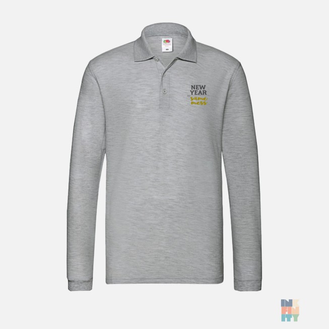 Long Sleeve Polo Funny Quote Holiday Embroidery Fruit of the Loom