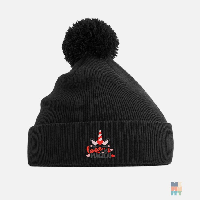 Original Pom Pom Beanie Love Unicorn Embroidery