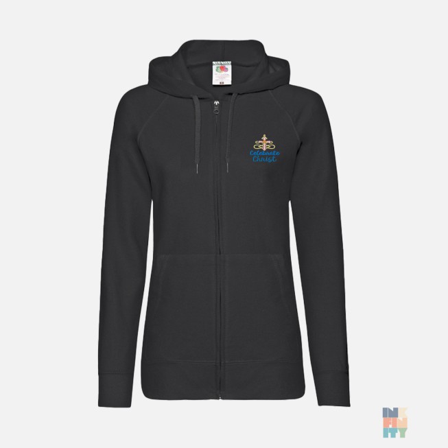 Lightweight Lady-Fit Zip Hoodie Religion Embroidery Fruit of the Loom