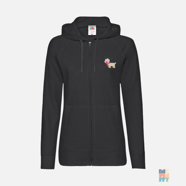 Lightweight Lady-Fit Zip Hoodie Animal Cute Christmas Embroidery Fruit of the Loom