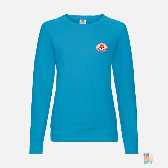 Lightweight Lady-Fit Raglan Sweater Camping Patch Embroidery Fruit of the Loom