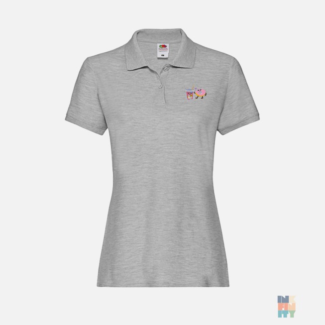 Lady-Fit Polo Food Love Funny Embroidery Fruit of the Loom