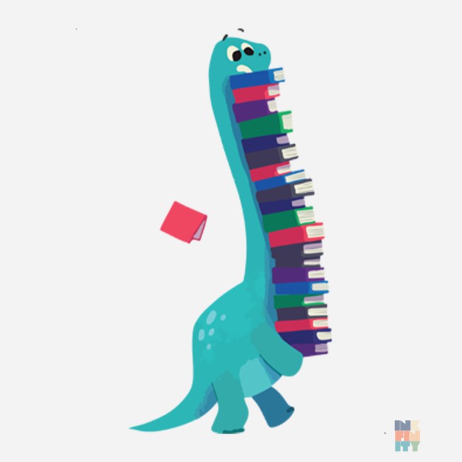 Tote Bag Long Handles Books Dinosaur