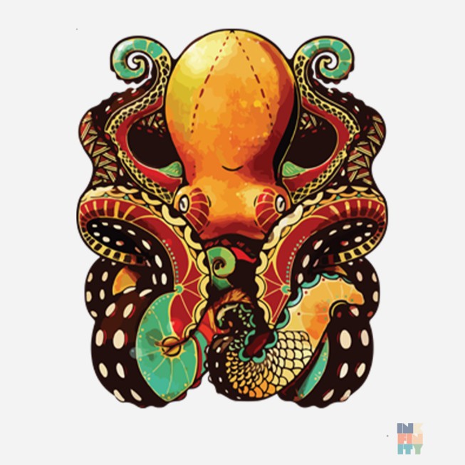 Premium Cotton T-Shirt Orange Octopus Gildan