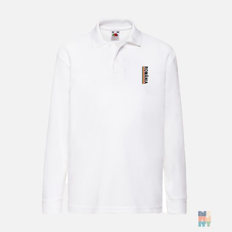 Kids Long Sleeve Polo Romania Flag Fruit of the Loom #inkfinity