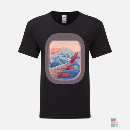 Tricou in V de Barbati Airplane View Fruit of the Loom #inkfinity