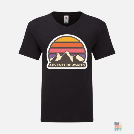 V-Neck T-Shirt Adventure Awaits Landscape Fruit of the Loom #inkfinity